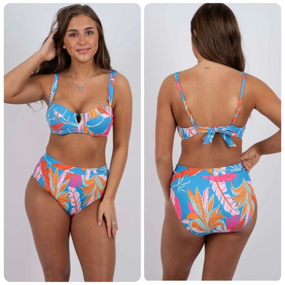 Blushing Brunette Coast On By High Waist Bottom / Underwire Top Bikini Set | XXL - Picture 1 of 9
